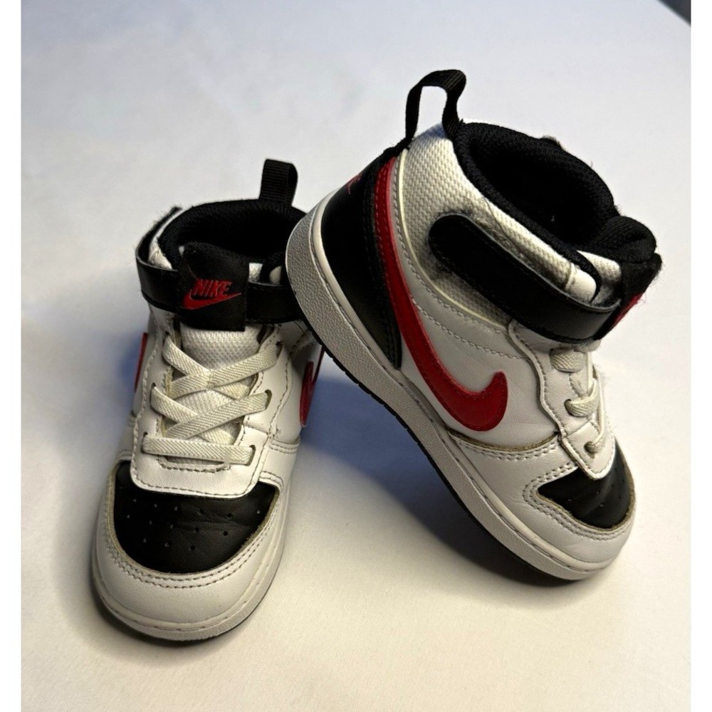 Nike Court Borough High Top Sneakers Hook & Loop Leather White/Black/Red 7.5 C